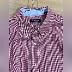 Nautica Mens button down dress shirt red plaid checkered